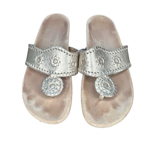 Jack Rogers Gold Metallic Whipstitch Leather Slip On Thong Flat Sandal Size 7 - Picture 4 of 11